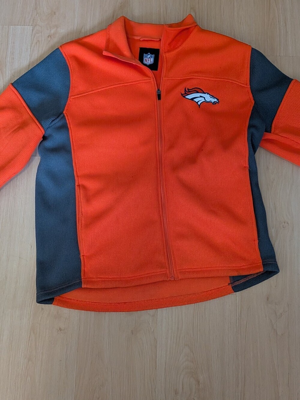 Denver Broncos NFL Team Apparel Full Zip Jacket Mens Large Orange Waffle Knit - Picture 3 of 4